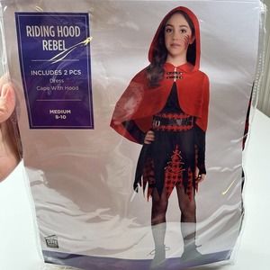 NWT Suit Yourself Riding Hood Rebel Halloween Costume Size 10 Girls Red Black